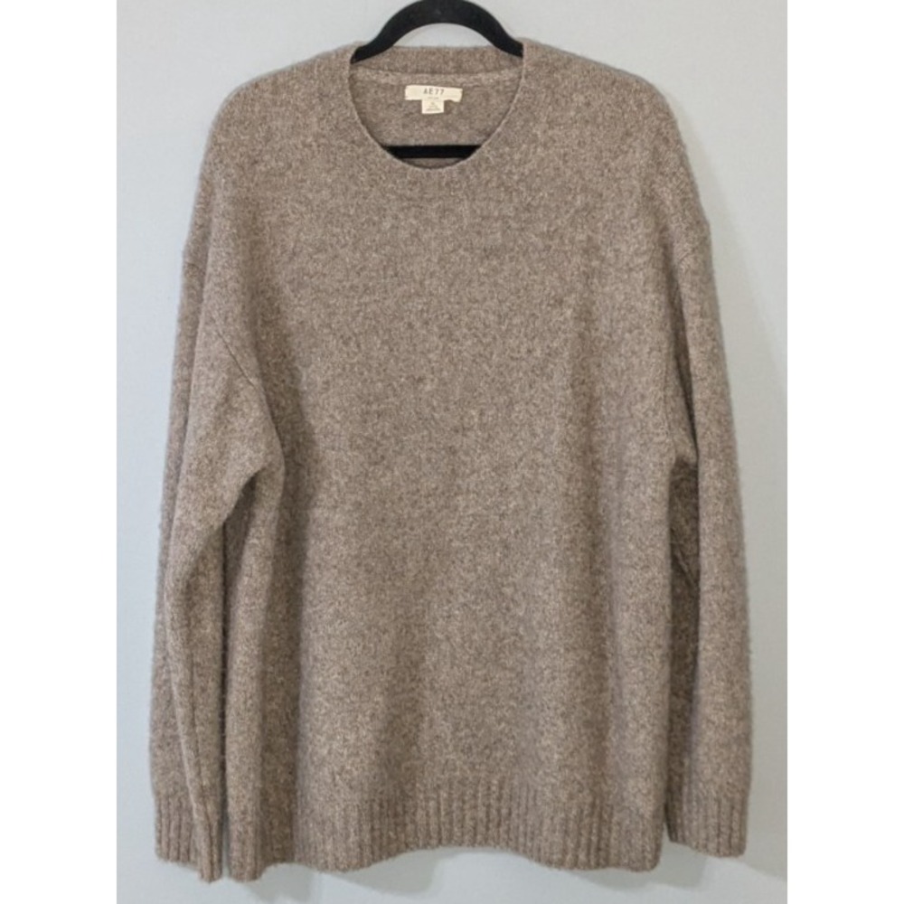AE77 Men's Beige Crew Neck Knit Pullover Sweater XL Alpaca Yak Wool Blend